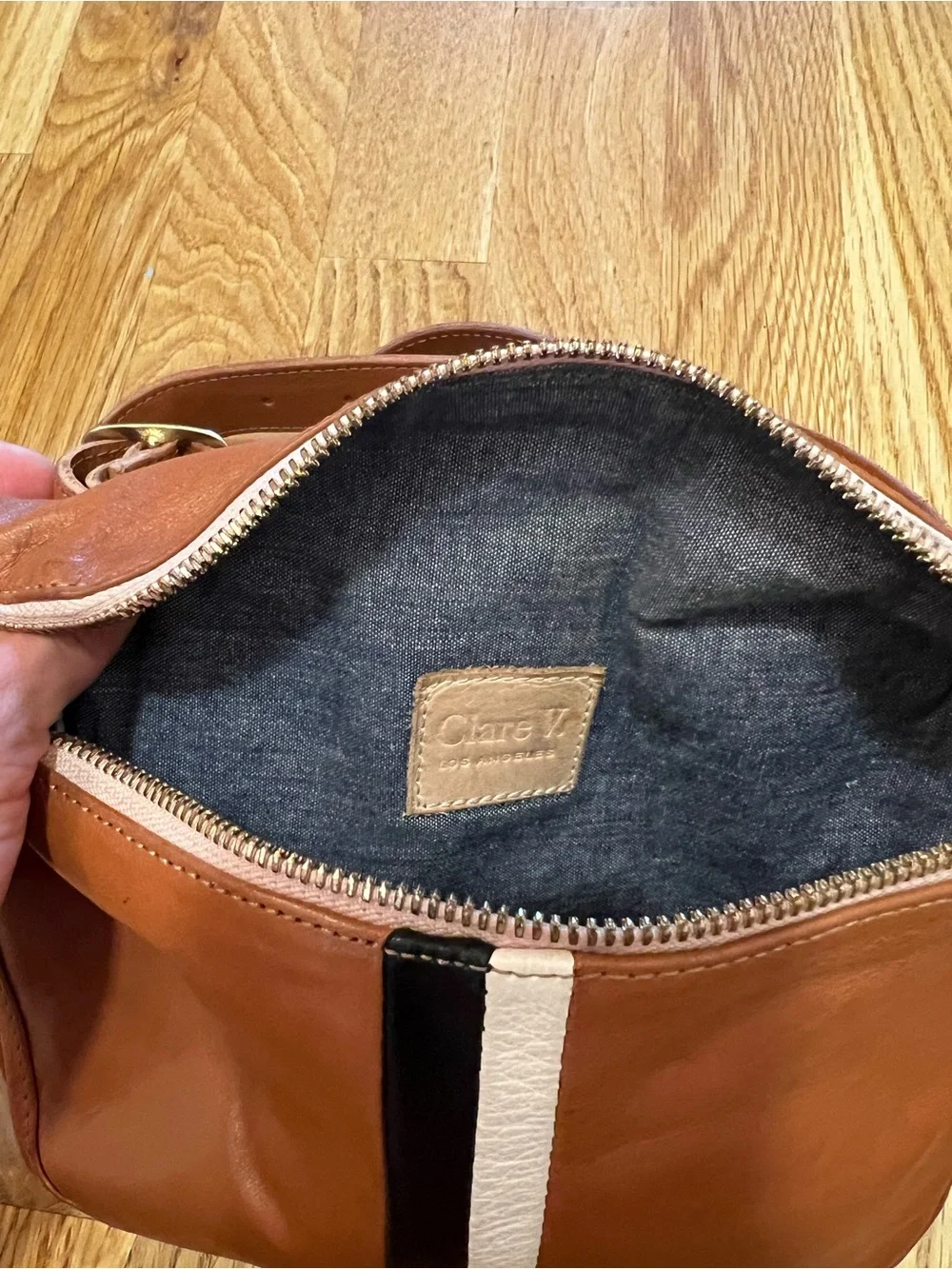 Clare V Leather Belt Bag in Brown Stripe - Picture 5 of 7